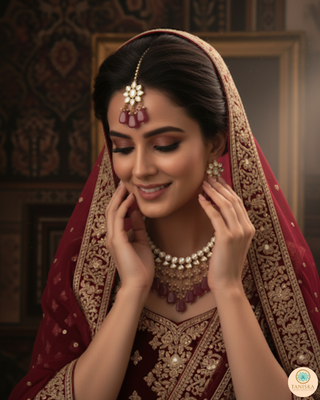 MISHA Kundan Necklace Set (Maroon)
