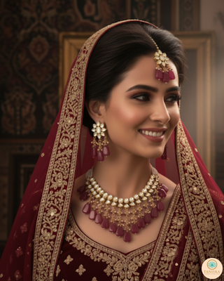 MISHA Kundan Necklace Set (Maroon)