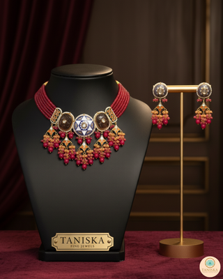 ZOYA Pink/Orange Combo Kundan Necklace Set
