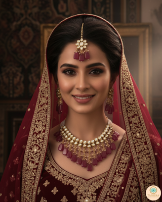 MISHA Kundan Necklace Set (Maroon)