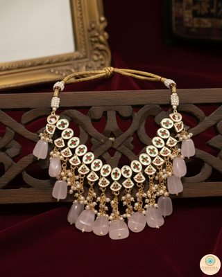 MISHA Kundan Necklace Set (Baby Pink)