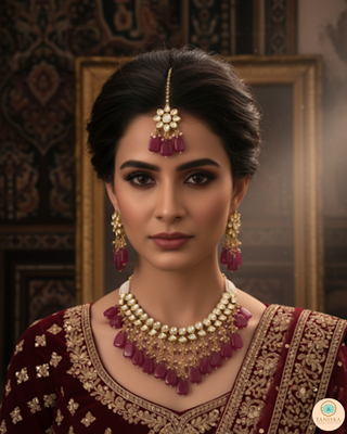 MISHA Kundan Necklace Set (Maroon)