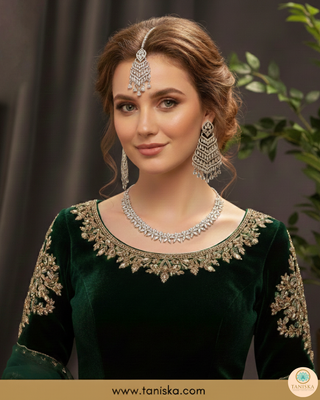 American Diamond Style Necklace Set - Silver
