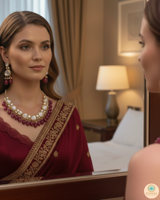 MEEREN Kundan Choker Necklace Set (Ruby)