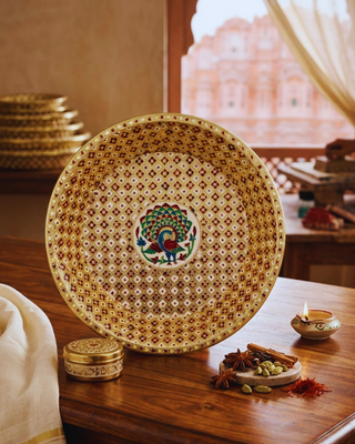 Handcrafted Meenakari Choora Bowl | Traditional Peacock Design Wedding Ritual Bowl | 14cm Gold Enamel Bowl