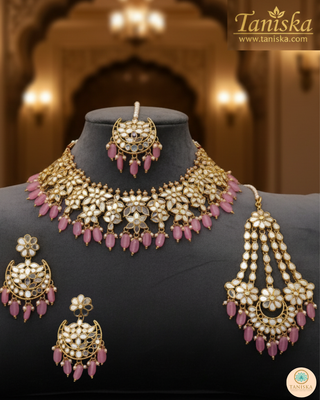 RAHA Traditional Glass Necklace Set - Pink