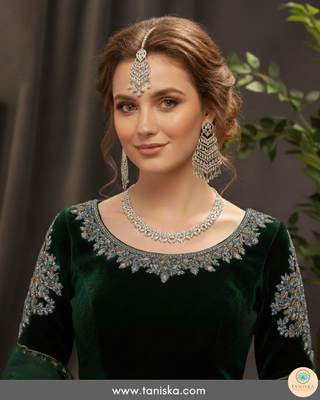 American Diamond Style Necklace Set - Silver