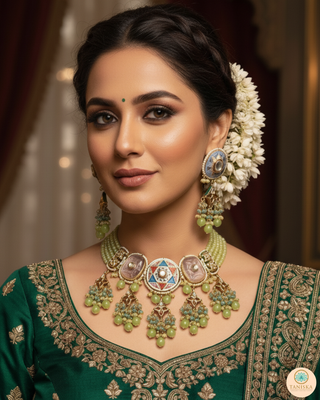 ZOYA Mint/Turquoise/Grey Combo Kundan Necklace Set