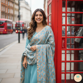 The Aqua Sea Blue Glam Phulkari Dupatta