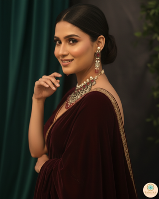 Kundan Necklace Set (Necklace, Earrings) - Golden / Ruby (Limited Edition)