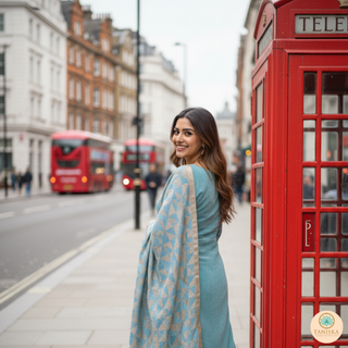 The Aqua Sea Blue Glam Phulkari Dupatta