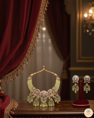 ZOYA Mint/Turquoise/Grey Combo Kundan Necklace Set