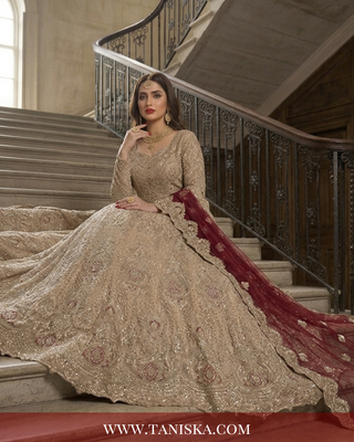Champagne Gold Heavily Embellished Bridal Lehenga