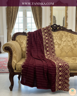 The Majesty Plum | Striped Velvet Zardosi Groom’s Shawl