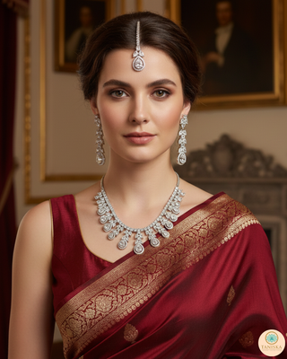 American Diamond Style Necklace Set - Silver