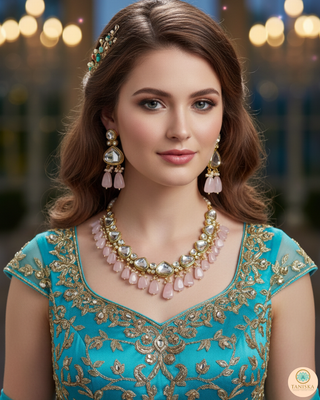 MEEREN Kundan Choker Necklace Set (Baby Pink)