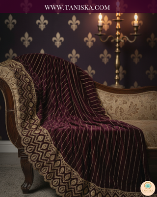 The Majesty Plum | Striped Velvet Zardosi Groom’s Shawl