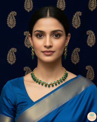 ROYAL Kundan Necklace Set - Emerald Green (with Meenakari)
