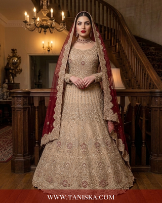 Champagne Gold Heavily Embellished Bridal Lehenga