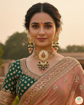 MRINAL Traditional Kundan Necklace Set - Peach