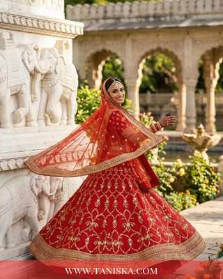 Crimson Velvet Heritage Bridal Lehenga