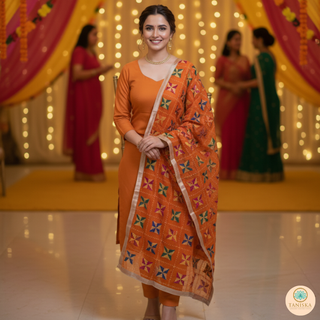 The Orange Star Bloom Phulkari Dupatta