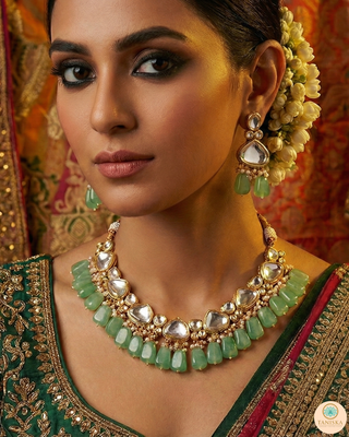 MEEREN Kundan Choker Necklace Set (Mint)