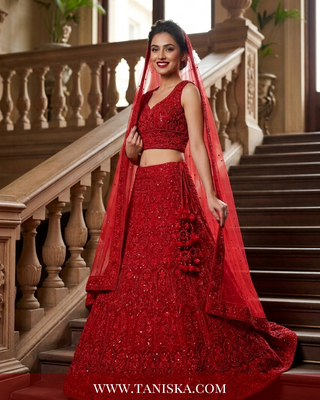Scarlet Heritage Embroidered Bridal Lehenga