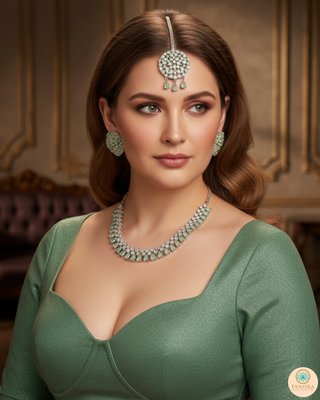 American Diamond Style Necklace Set - Silver/Mint