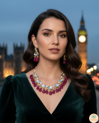 MEEREN Kundan Choker Necklace Set (Ruby)