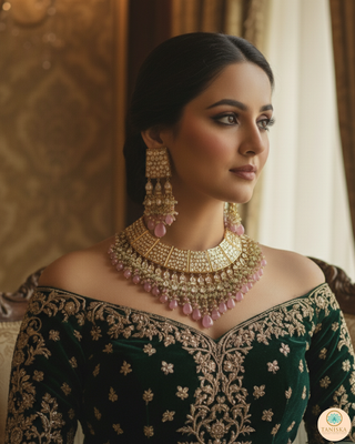 HEER Designer Baby Pink Kundan Necklace Set