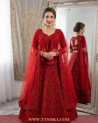 Scarlet Heritage Embroidered Bridal Lehenga
