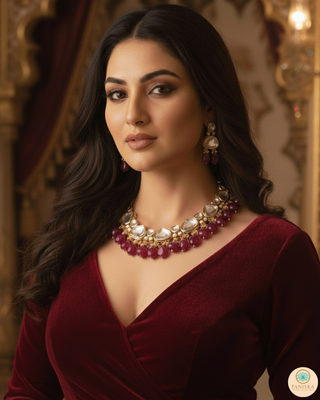 MEEREN Kundan Choker Necklace Set (Ruby)