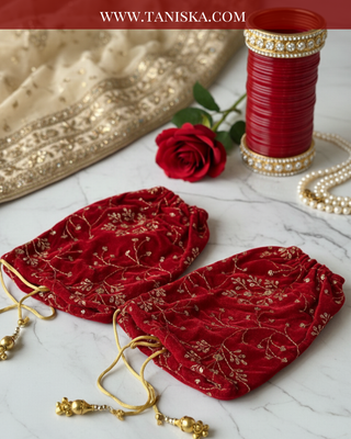 Embroidered Red Velvet Chooda Covers with Gold Threadwork – Bridal Trousseau Accessories (Copy)