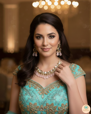 MEEREN Kundan Choker Necklace Set (Baby Pink)