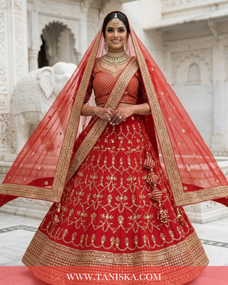 Crimson Velvet Heritage Bridal Lehenga