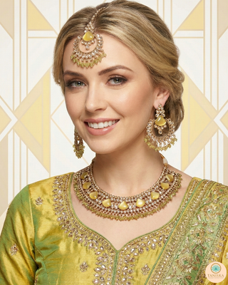 HANIYA Designer Lemon Yellow Necklace Set
