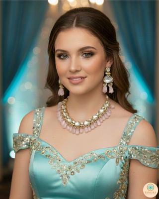MEEREN Kundan Choker Necklace Set (Baby Pink)