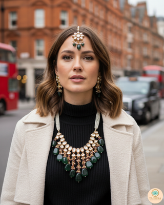MISHA Kundan Necklace Set (Emerald, Maroon Combo)
