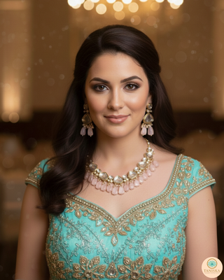 MEEREN Kundan Choker Necklace Set (Baby Pink)