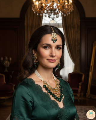MISHA Kundan Necklace Set (Emerald, Maroon Combo)