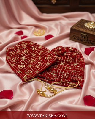 Embroidered Red Velvet Chooda Covers with Gold Threadwork – Bridal Trousseau Accessories