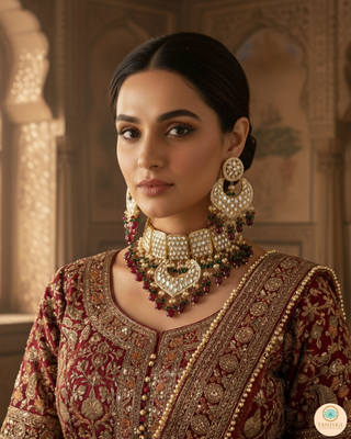 MEHAR Designer Bottle Green/Maroon Kundan Necklace Set