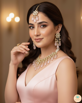 MISHA Kundan Necklace Set (Baby Pink)