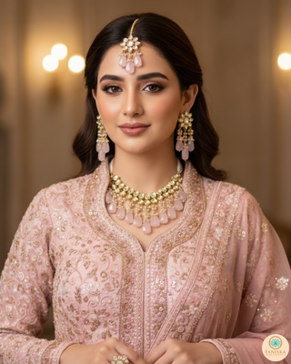 MISHA Kundan Necklace Set (Baby Pink)