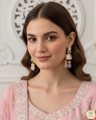 MEEREN Kundan Choker Necklace Set (Baby Pink)