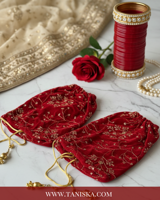 Embroidered Red Velvet Chooda Covers with Gold Threadwork – Bridal Trousseau Accessories (Copy)