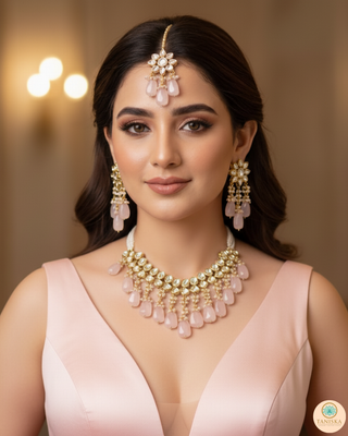MISHA Kundan Necklace Set (Baby Pink)