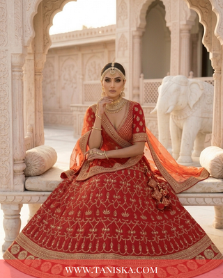 Crimson Velvet Heritage Bridal Lehenga
