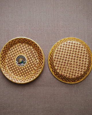 Handcrafted Meenakari Choora Bowl | Traditional Peacock Design Wedding Ritual Bowl | 14.5cm Gold Enamel Bowl
